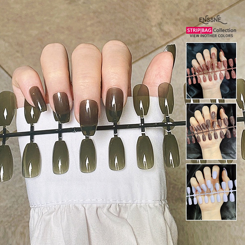 【with Jelly Glue】 ENSSNE 24pcs Fake Nails Set with Glue Nail Sticker
