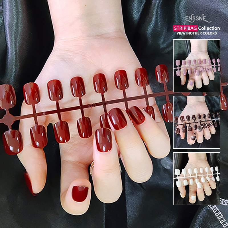 【with Jelly Glue】 ENSSNE 24pcs Fake Nails Set with Glue Nail Sticker
