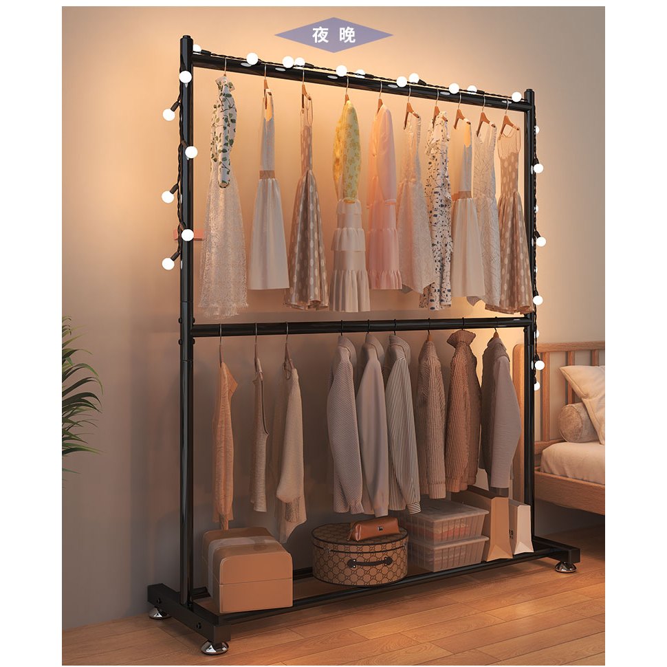 Double Pole Floor Clothes Rack Clothing Store Household Iron Movable ...