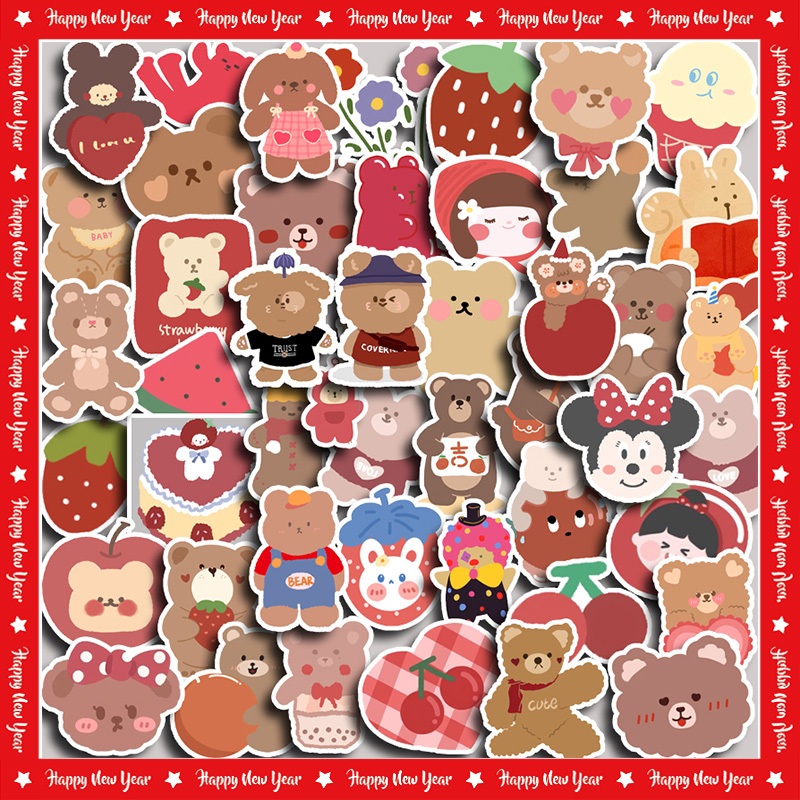 90pcs Cute Strawberry Flavored Bear Laptop Stickers for Water Bottle ...