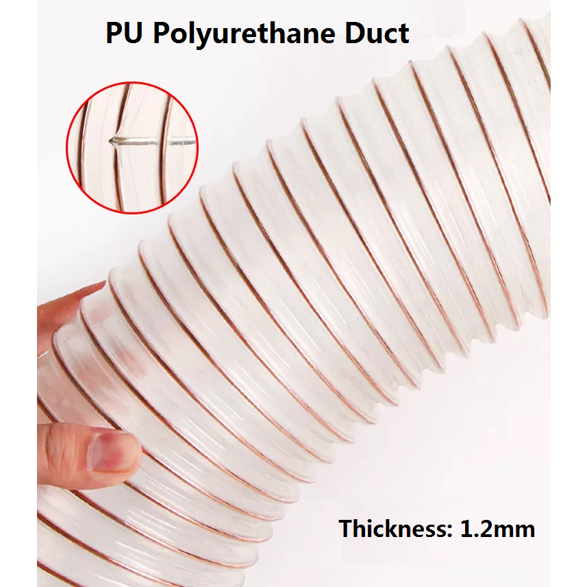 PU Polyurethane Transparent Industrial Vacuum Pipe Steel Wire Telescopic Hose Wall Thickness 1