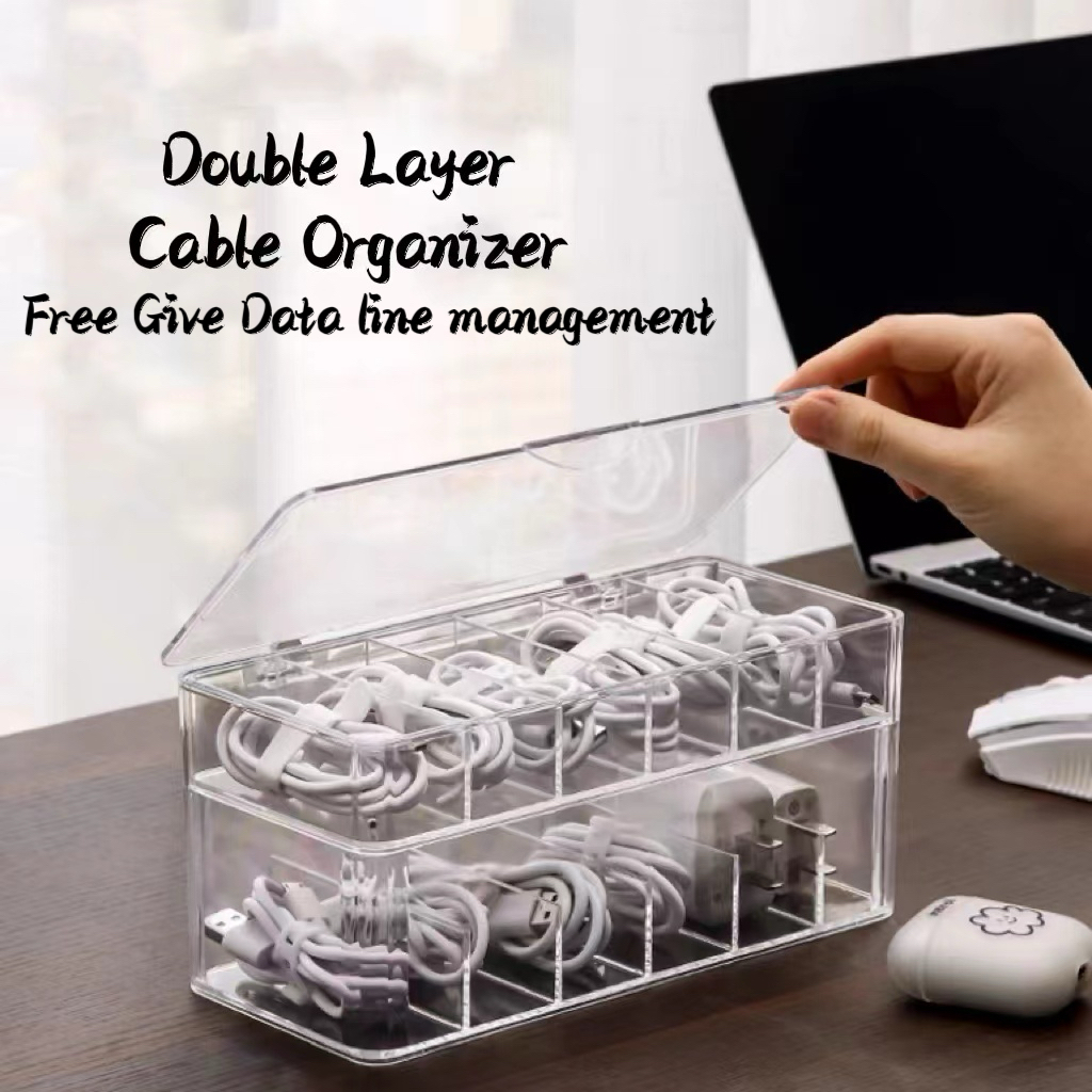 Desktop Double Layer Cable Organizer Data Charging Cable Earphone ...