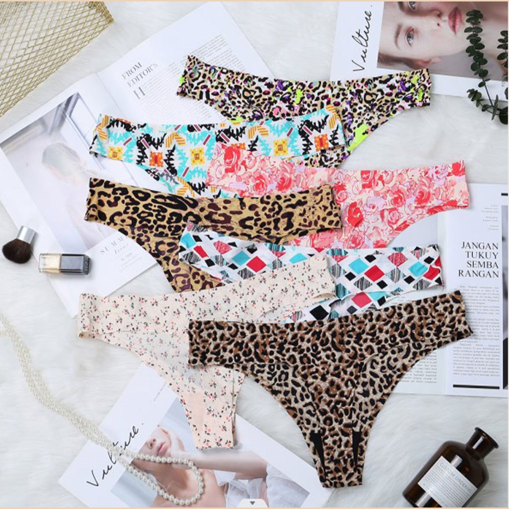 ZXYOUPING Ice Silk Seamless Tibak Panti for Woman G String Panty Sports T  Back Leopard Female Underwear Plus Size M-XXL