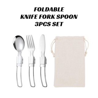 Portable Stainless Steel Camping Tableware Set with Folding Cutlery and  Storage Bag