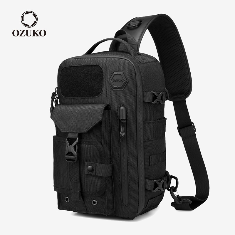 OZUKO Multi Pockets Men Chest Bag Outdoor Waterproof Large Capacity Sling  Bags