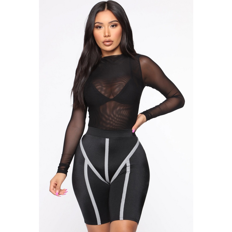 Women Bodysuit See Through Lingerie Long Sleeve Mesh Sexy Tight Leotard ...