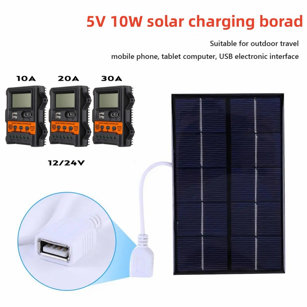 5V 10W Solar Panel Battery Charger with USB Port 10A 20A 30A solar ...