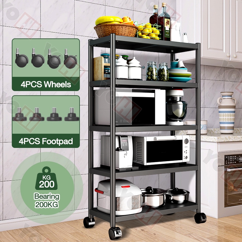 〖With Wheels〗5 Tiers Kitchen Movable Steel Rack With Brake Wheels Metal ...