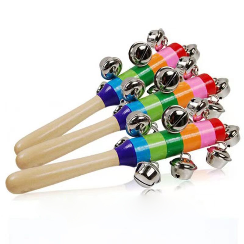 Wooden handle, colorful Baby rattles, Exercise grip and hearing skills ...