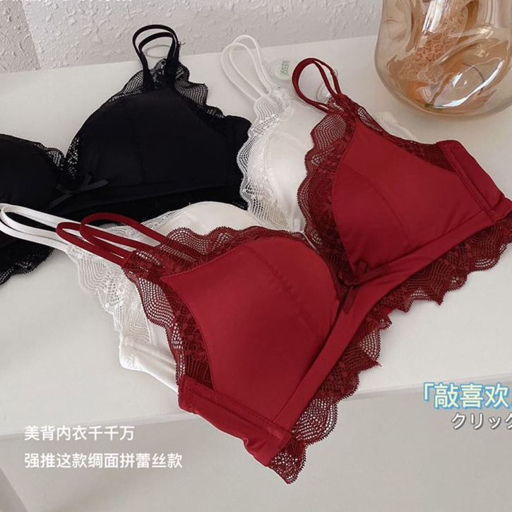 Small Breasts Gathering Sexy Satin Red Underwear Women's Beautiful Back ...