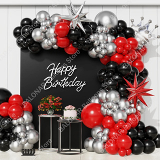  JOYMEMO Red Black and Silver Party Decorations for