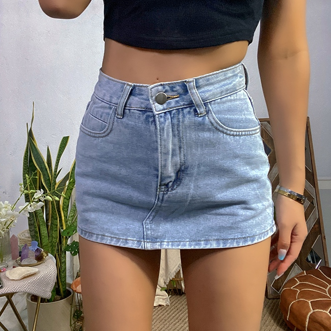 Plus Size 2538 Denim Skort High Waist Sexy ALine Mini Skirt with — free download