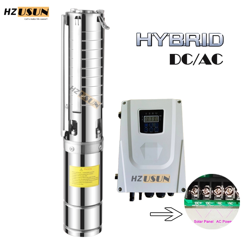 HZUSUN 4 Inch 2HP Durable Hybrid Solar Pumps for Sale Stainless Steel