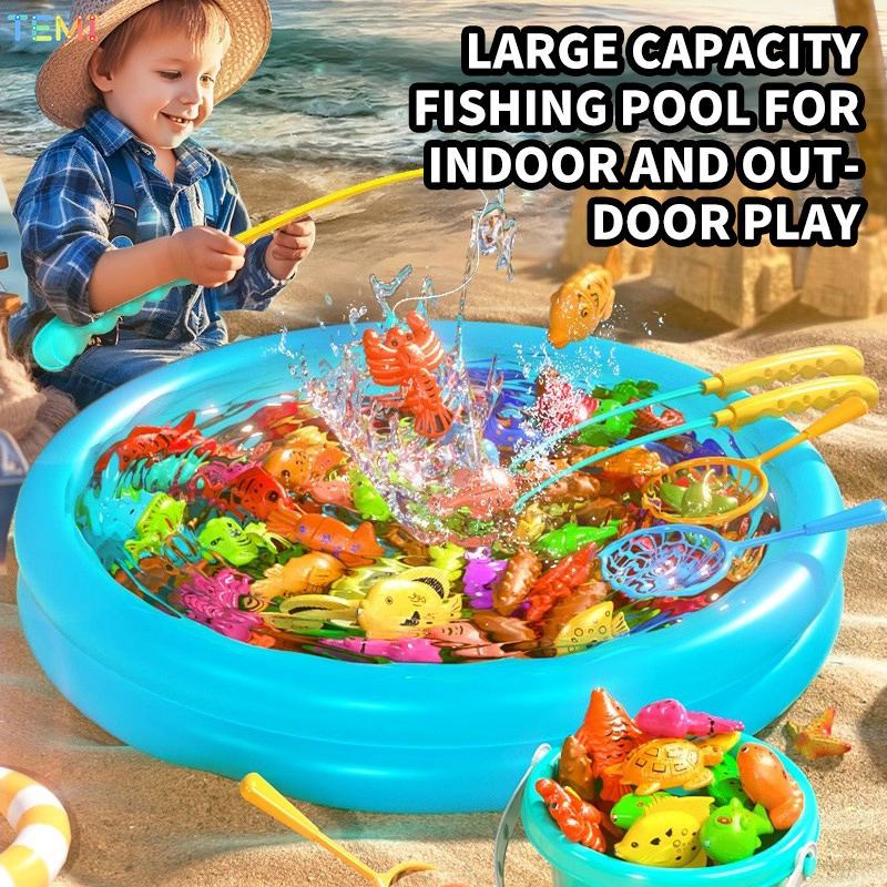 TEMI TEMI Fishing Toy for Kids with 60cm Pool Pretend Play Magnetic ...