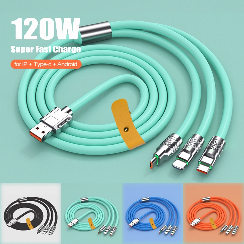 3 in 1 120W Super Fast Charge Cable TypeC 6A Liquid Silicone Fast
