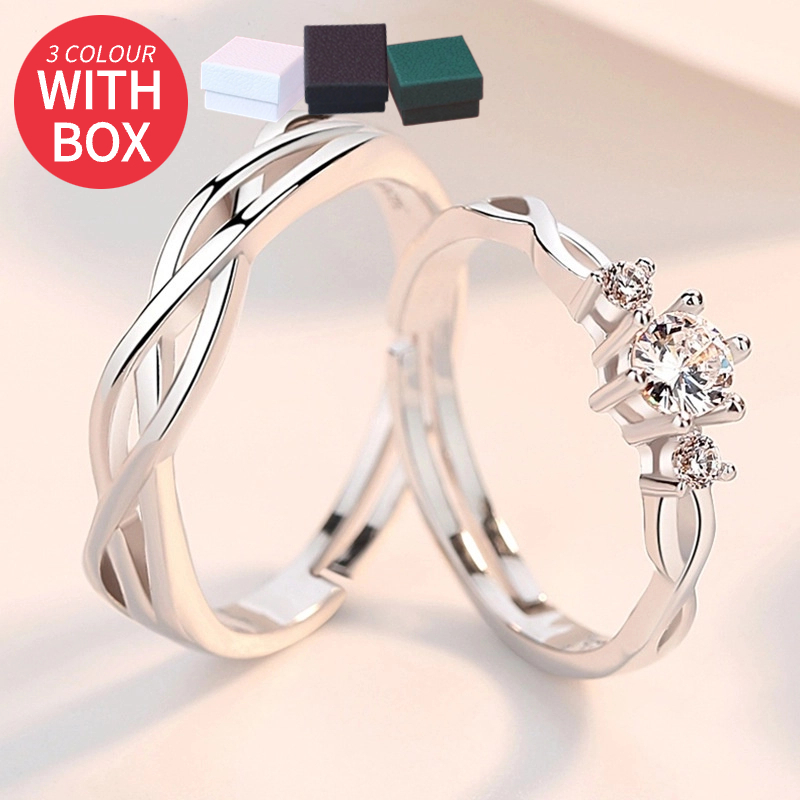 Jewelry 2pcs Couple Ring Crystal Diamond Couple Wedding Adjustable ...