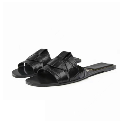 ZARA New Women s Slippers Flat Bottom Cow Leather Sandals Naked Color Square Toe Sandals Flat Shoes Shopee Philippines