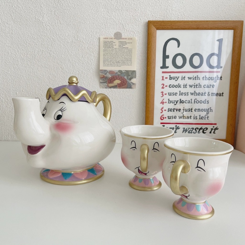 IMPORT Cute Beauty And The Beast Teapots Mrs Potts Chip Tea Pot Cup Set