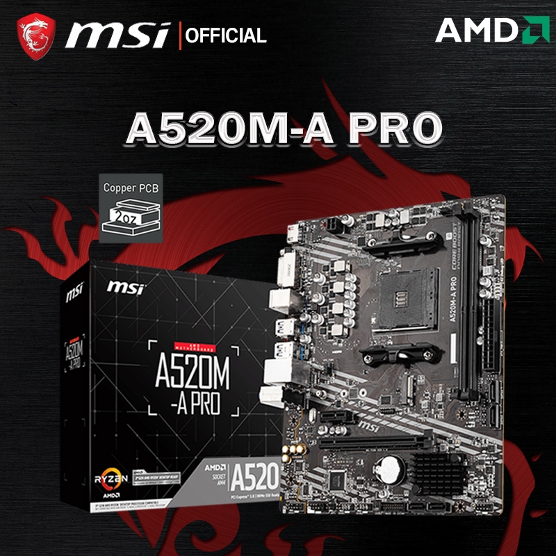 BRANDNEW MOTHERBOARD MSI A520MA PRO WITH BOX (Socket AM4 Supported
