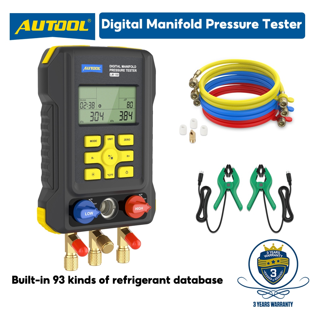 AUTOOL LM150 Digital Manifold Pressure Tester Refrigeration System HVAC ...