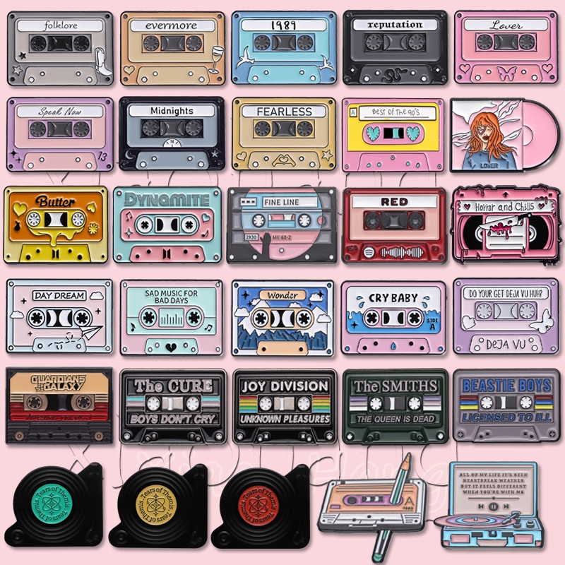 Vintage Tape Enamel Pins Music Rock Brooches Colourful CD Camera Record ...