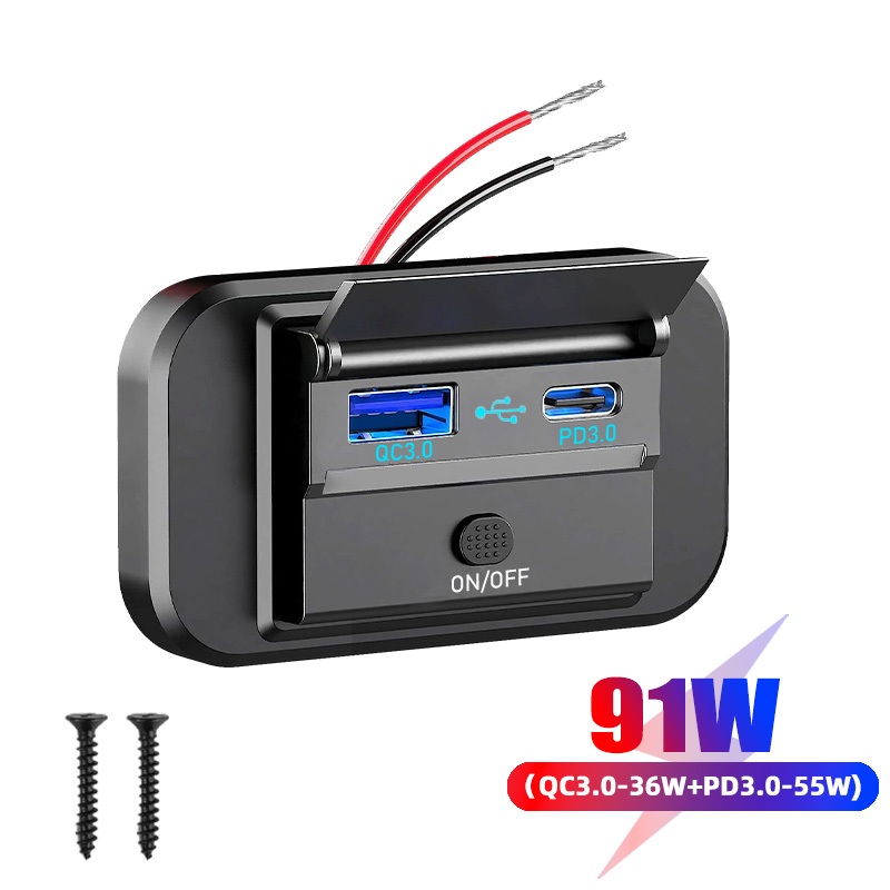PD Type C Dual USB Ports Quick Charge Car Bus Charger Socket Adapter ...