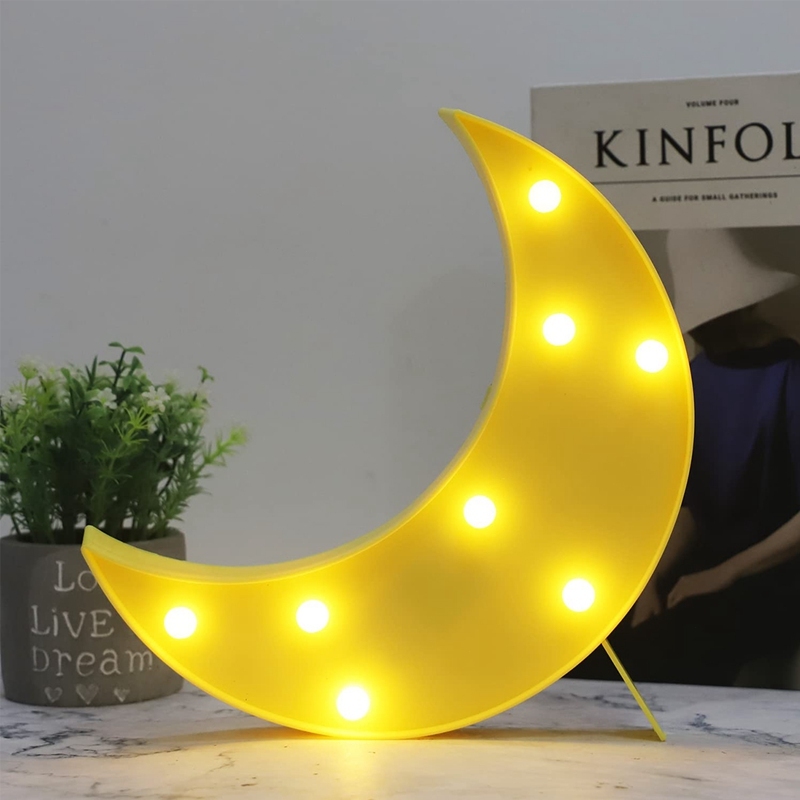 8 LED Light Up Moon Night Lights Ramadan Decoration Yellow Moon Decor Battery Powered Moon