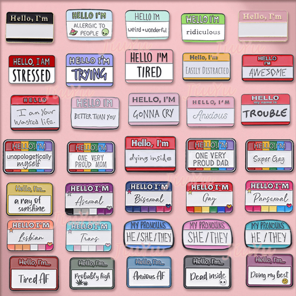 50 Styles Hello I'm Quotes Enamel Pins Brooches Im Trying Stressed ...