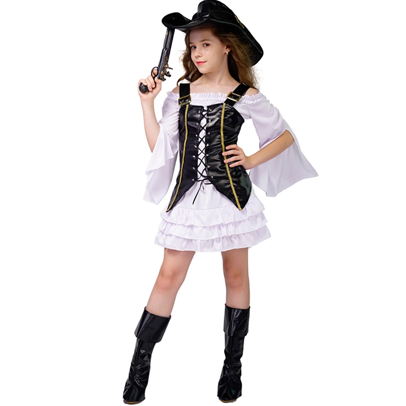 Pirates of the Caribbean White Girl Pirate Dress Lace Dress Girls include  hat belt Cosplay Beauty Pirate Dress Kids Pirate Parties Child Birthday  With Leather Hat Boot covers | Shopee Philippines