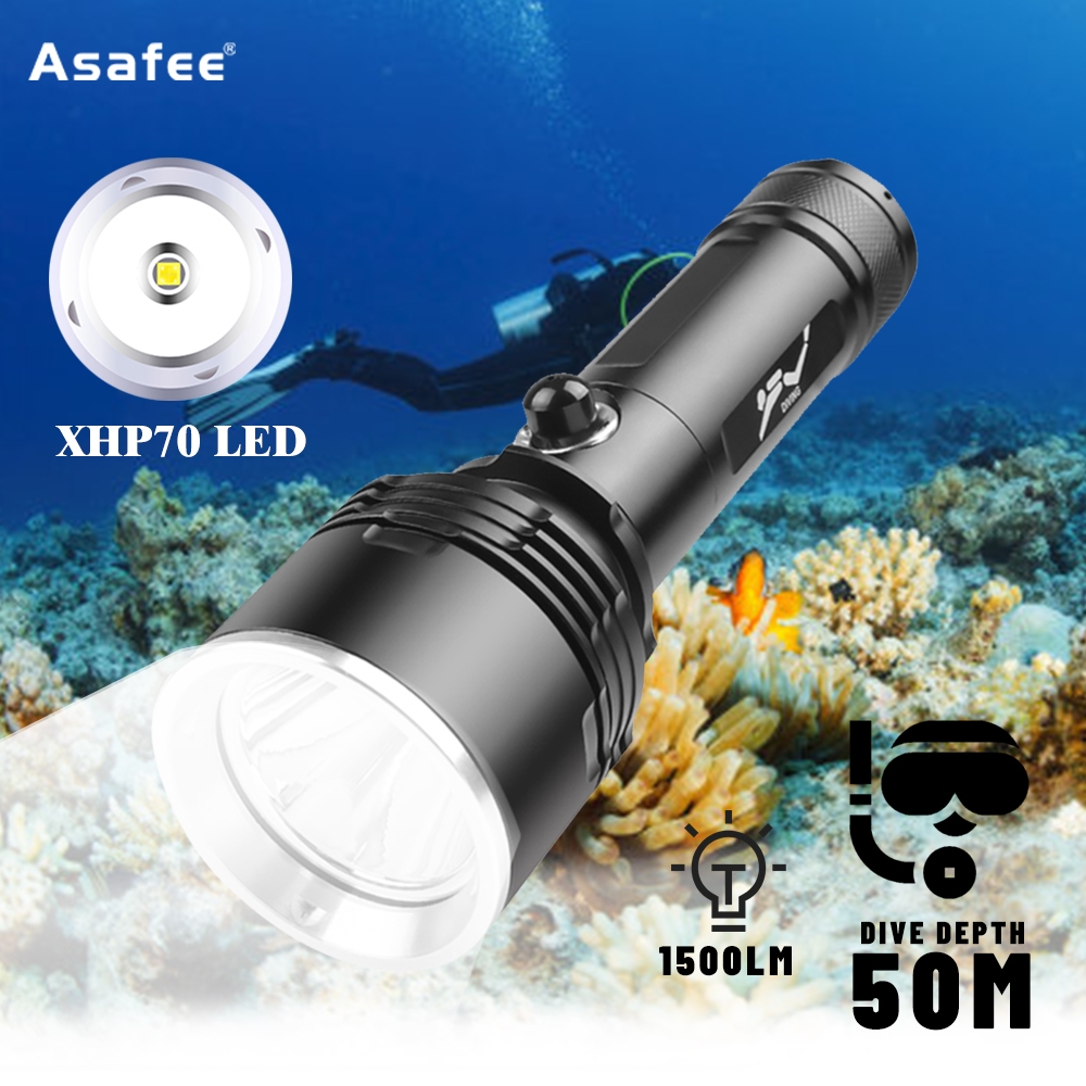 Asafee D617 1500LM Diving Flashlight Ultra Bright XHP70 LED Light Dive ...