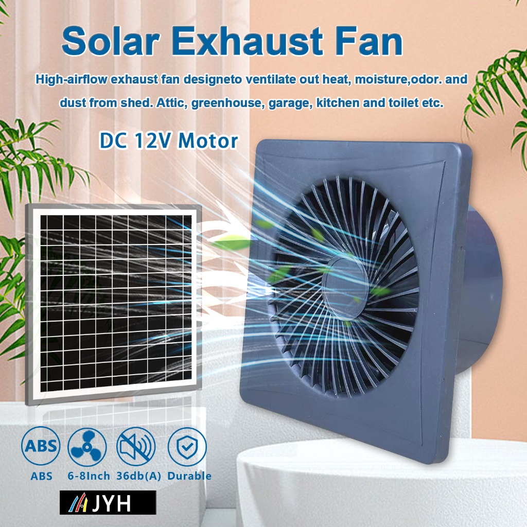 Solar powered exhaust fan with powerful 12V DC 68 inch ventilation