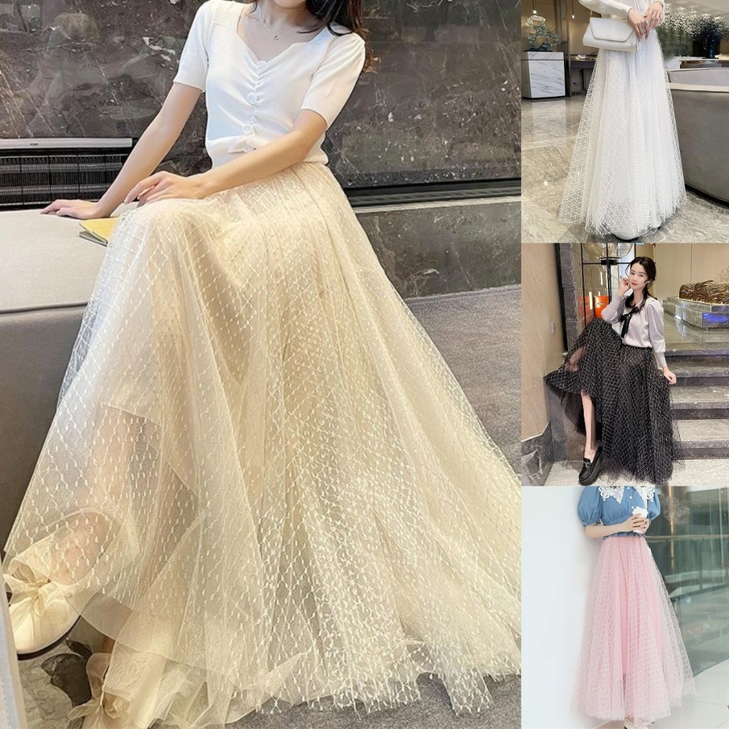 Women's Maxi Skirt New Long High Waist Thin Shiny Silver Silk Swing