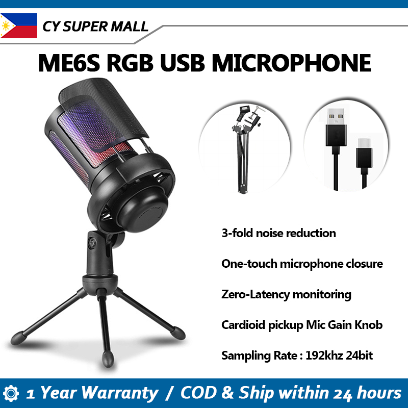 Me6S RGB USB Microphone Gaming USB Mic Plug and Play Noise Reduction ...