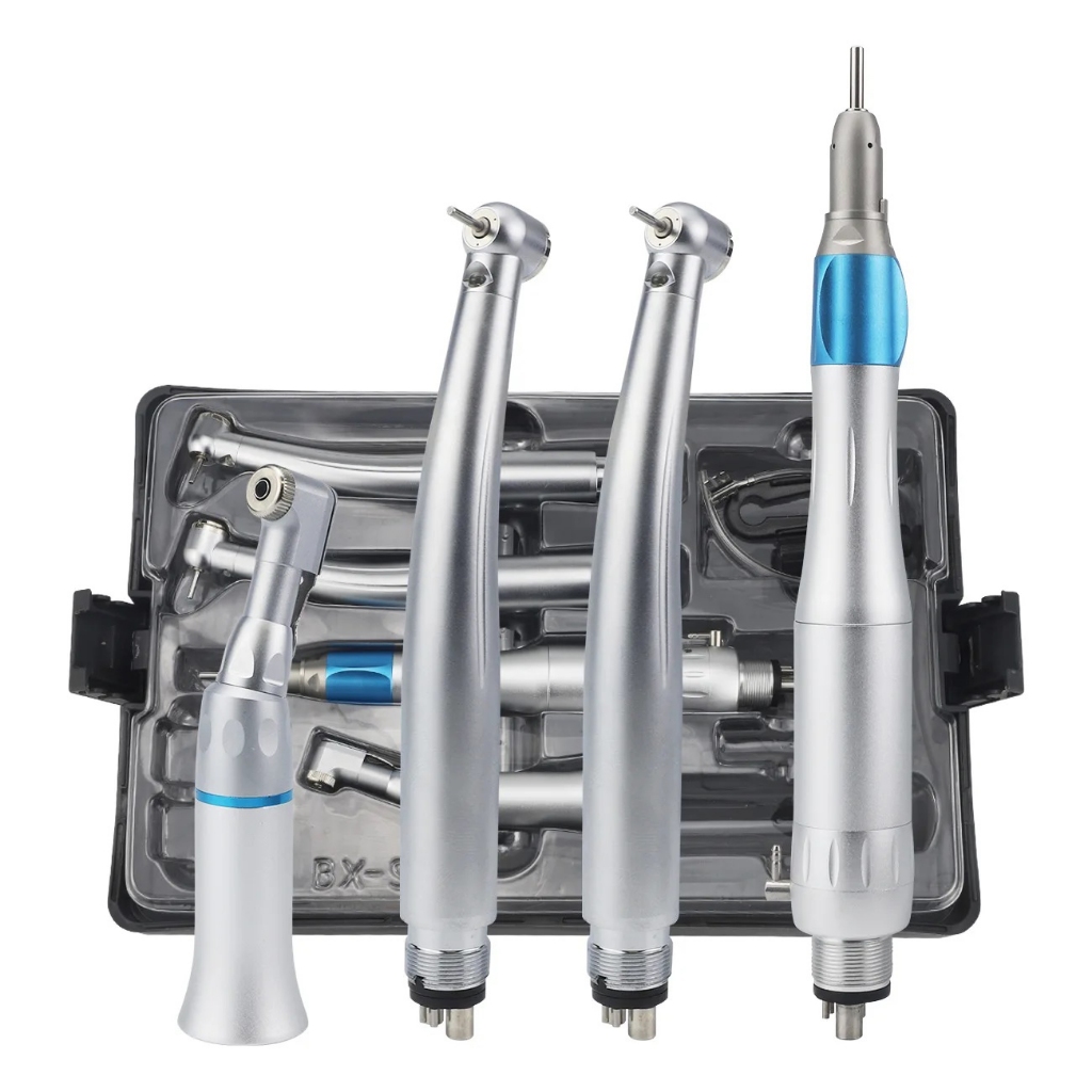 Complete set of dental lowspeed handpieces with 4 holes including straight/contraangle