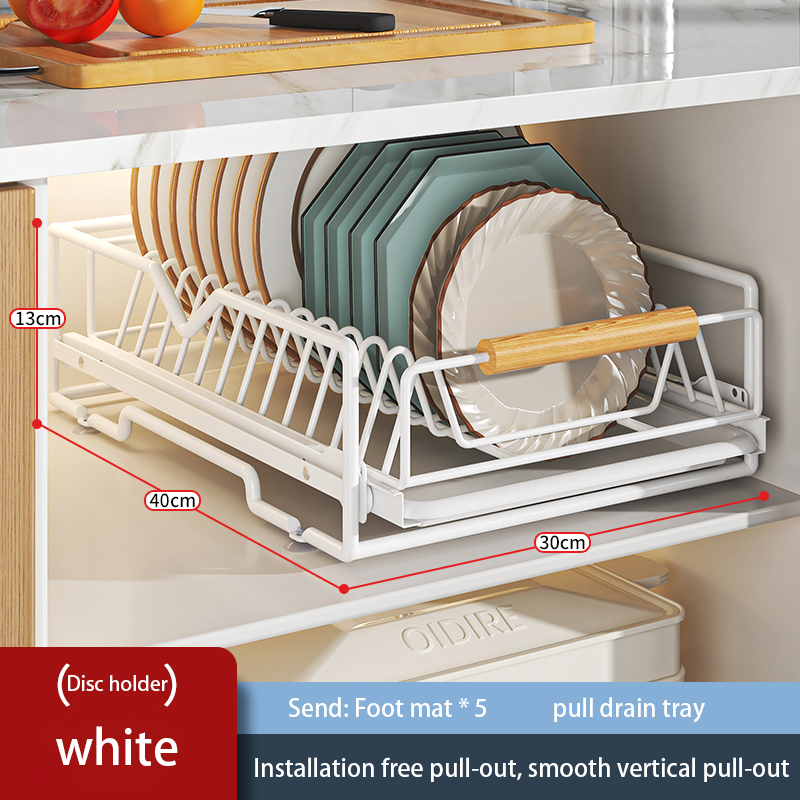 White Kitchen Dish Rack Pull Out Basket For Kitchen Cabinet Plate ...