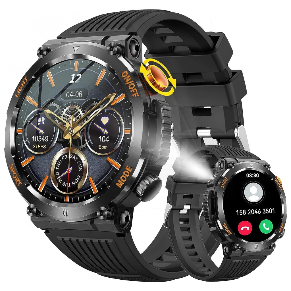 HT17 Military Smart Watch for Men with LED Flashlight 1.46