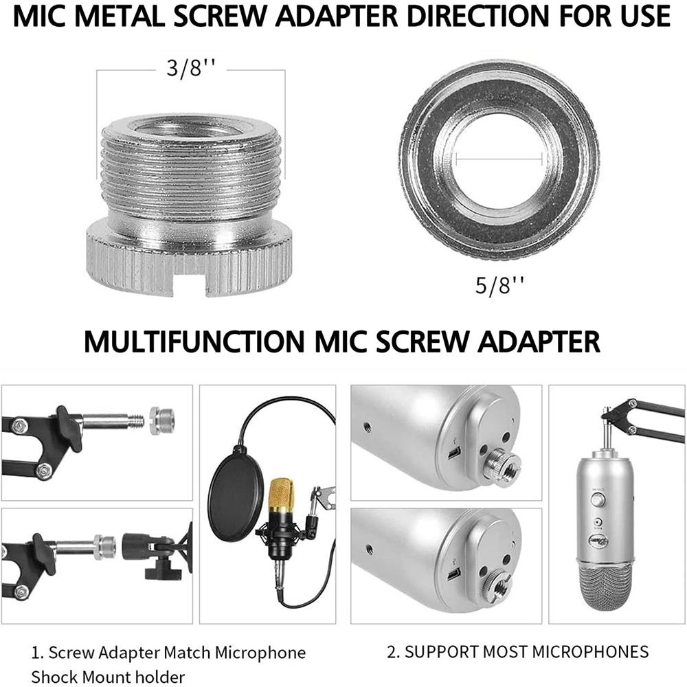Mic Stand Adapter Aluminum 5/8" Male to 3/8" Female Screw Adapter for