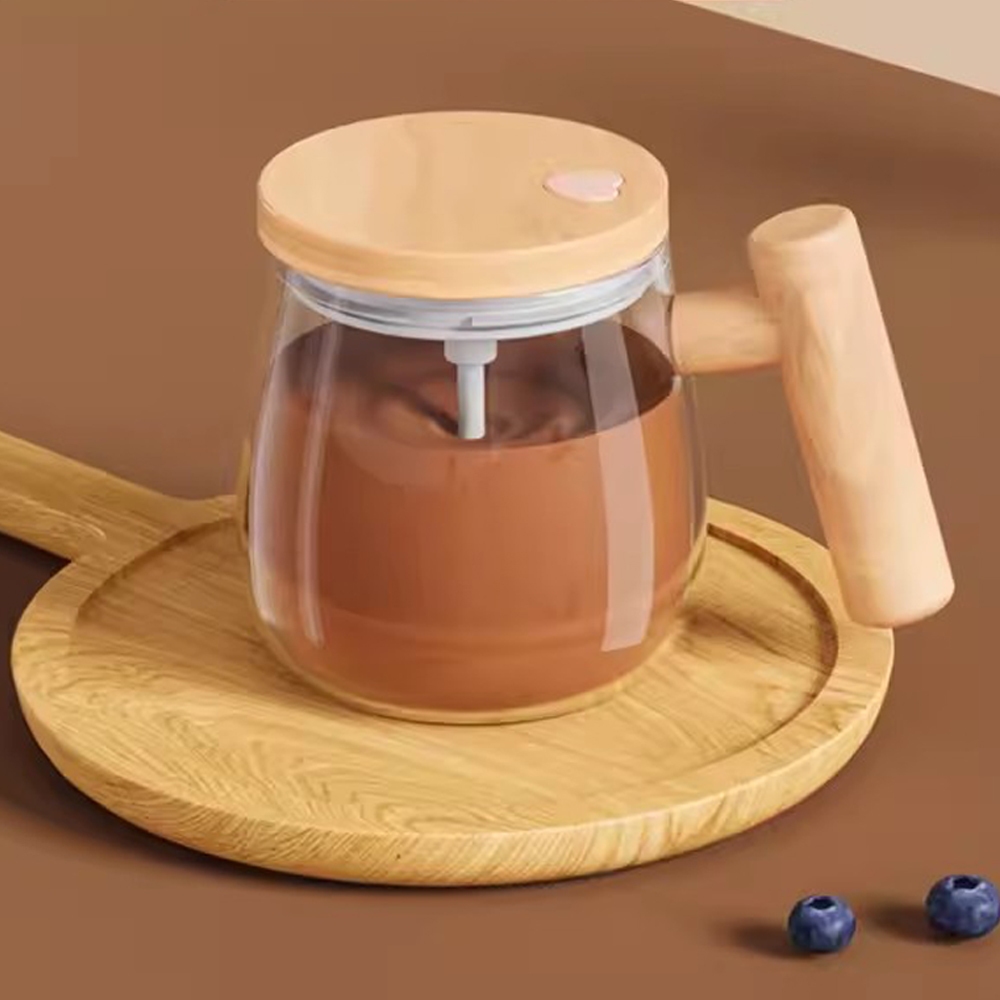 Auto Self Stirring Coffee Mug With Wooden Handle 400ml Electric Stirring Mug 7000rpm High Speed