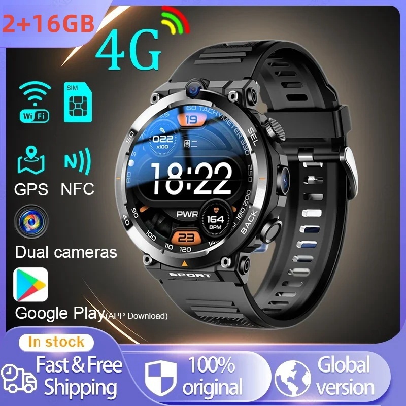 4G LTE Android Smartwatch GPS Dual Camera Wifi SIM NFC Rugged 16G-ROM  Google Play APP Download IP67 Men Women Smart Watch