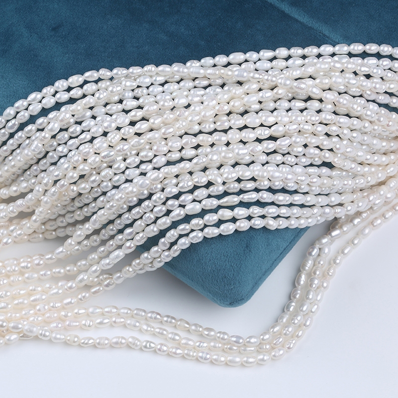 3.5-4mm Rice-Shaped Small Pearl Freshwater Cultured Pearl Threaded Rice ...