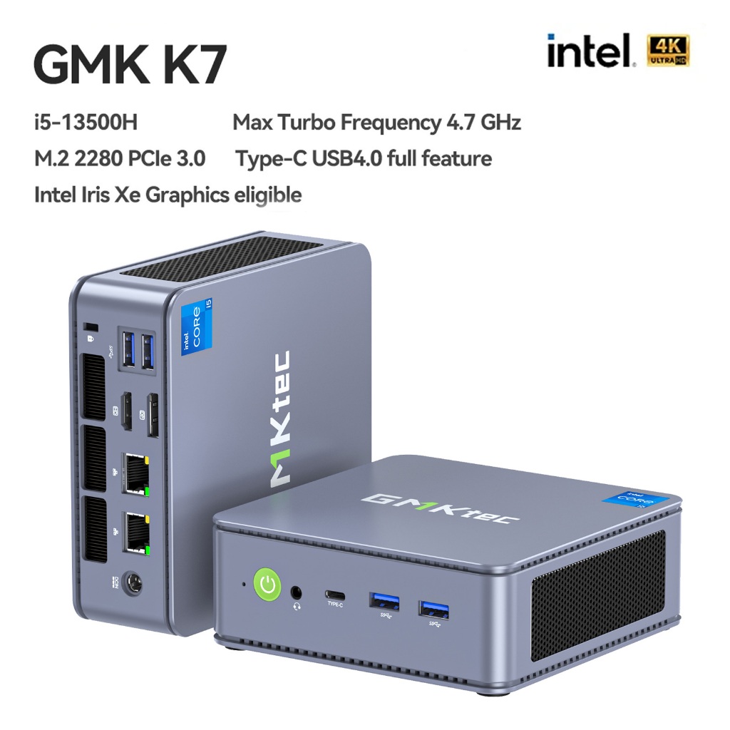 GMKtec Mini PC K7 Intel i5 13500H Turbo 4.7GHz DDR5 Dual NVME SSD USB4 ...