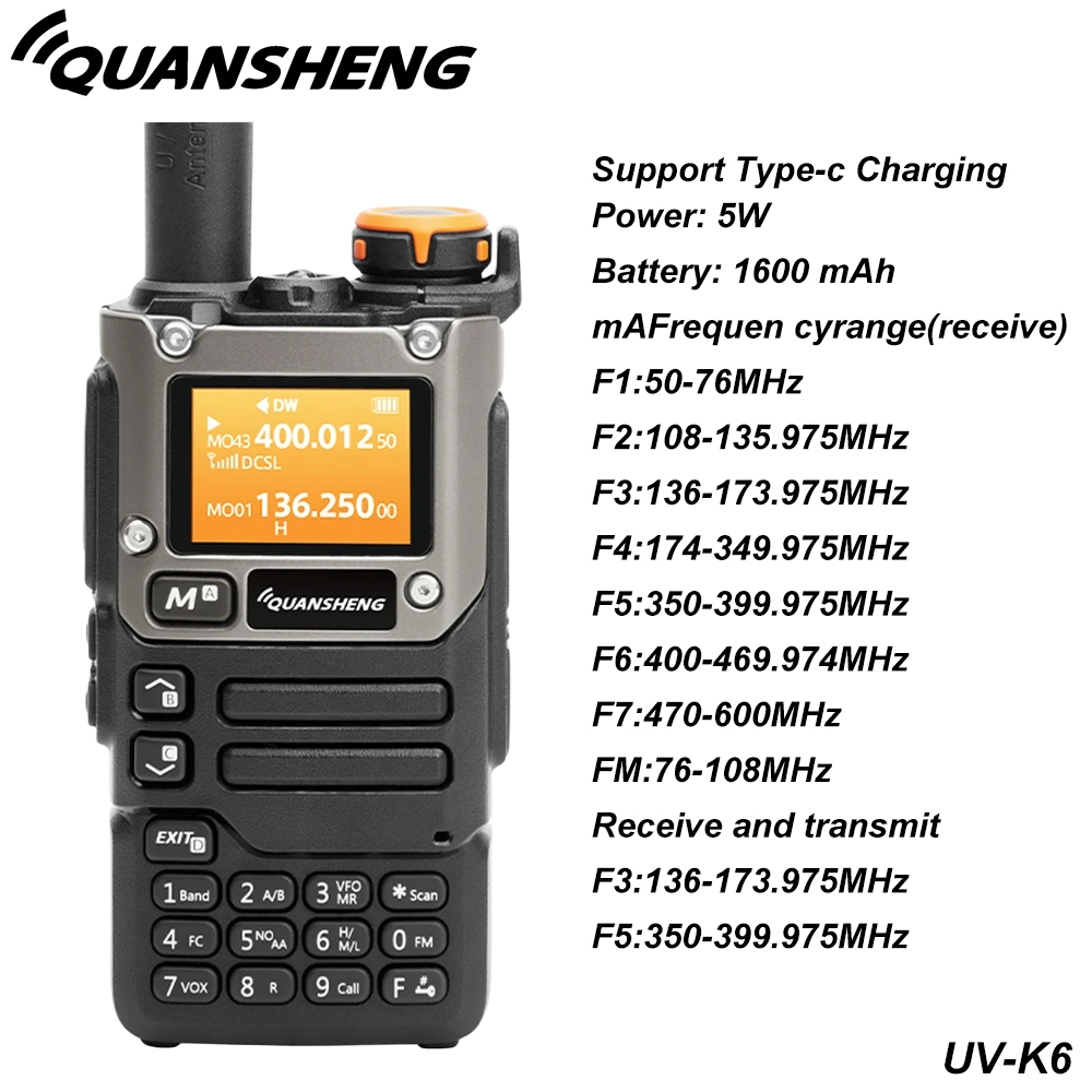 Quansheng UV-K5(8) Radio USB-C Charging Two Way Radio Long Range With NOAA For Adults 5W U/V Dual Band DTMF AM FM Walkie Talkie Rechargeable UV-K6 771 Antenna Earpiece Cable - View #2