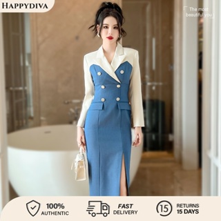 Womens Lapel Neck Waist Pleated Dress Double Breasted A Line Suit