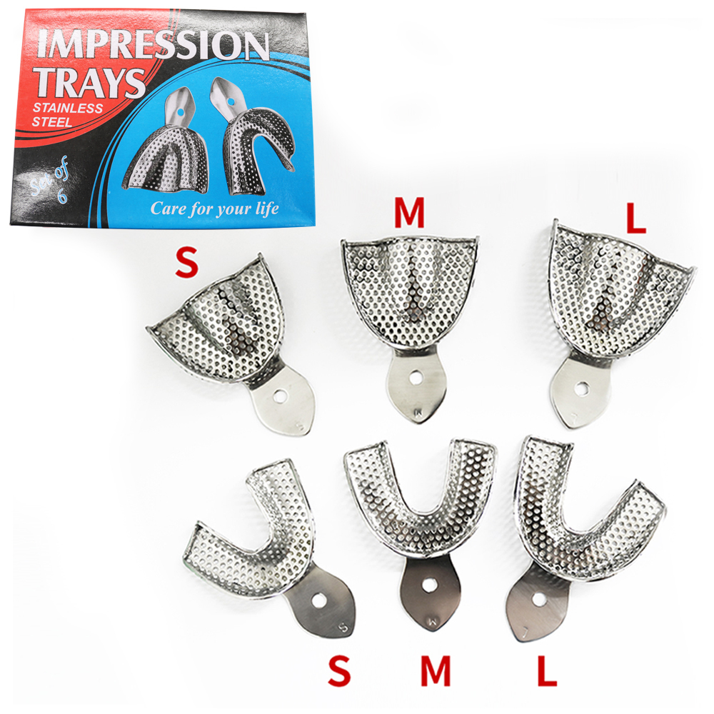 De-ntal Impression Tray Upper and Lower Stainless Steel Teeth Tray ...
