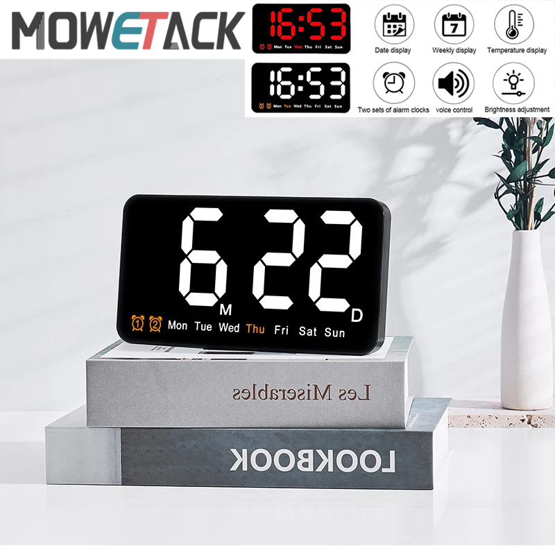 LED Digital Wall Mounted Alarm Clock Date Week Temperature Clock 2