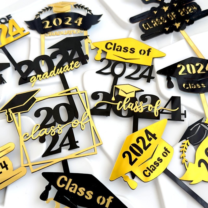 Acrylic Class of 2024 Cake Topper, Congratulations 2024 Graduation Cake