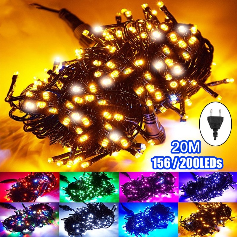 New 20M Black Cable 156/200LED String lights Plug in Outdoor Christmas