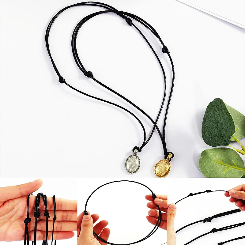 10pcs Adjustable Necklace Wax Rope Leather Rope Twisted Chain Black ...