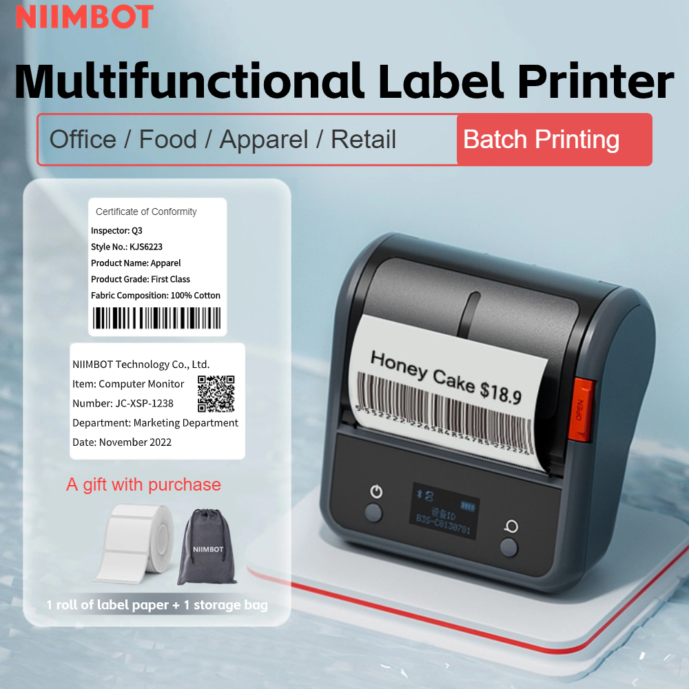Niimbot B3S Portable 80mm Thermal Label Printer Bluetooth Label Maker  Sticker Machine with Rechargeable Battery for IOS Android