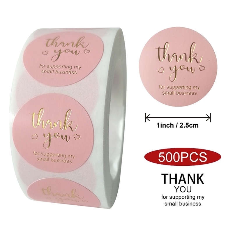 500pcs/roll gold foil thank you for supproting my business sticker for ...